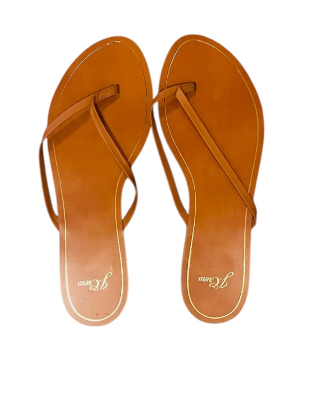 J. Crew Cognac Leather Thin-Strap Slide Sandals - Picture 2 of 6